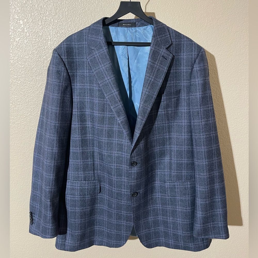 Classic Navy Checkered Blazer - Picture 1 of 8